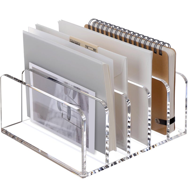 SANRUI Acrylic Desk Organizer  5 Compartments Mail Organizer Small File Holders Letter Organizer Clear Office Organization Multifunction Sorter Envelope Rack for Office Home  School - Image 1